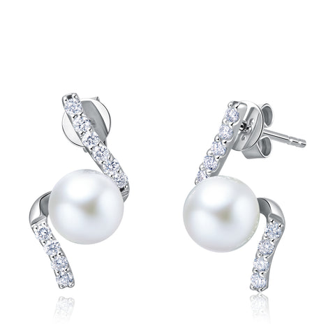 18K Gold Akoya Pearl Diamond Earrings - Woment Designer Jewelry