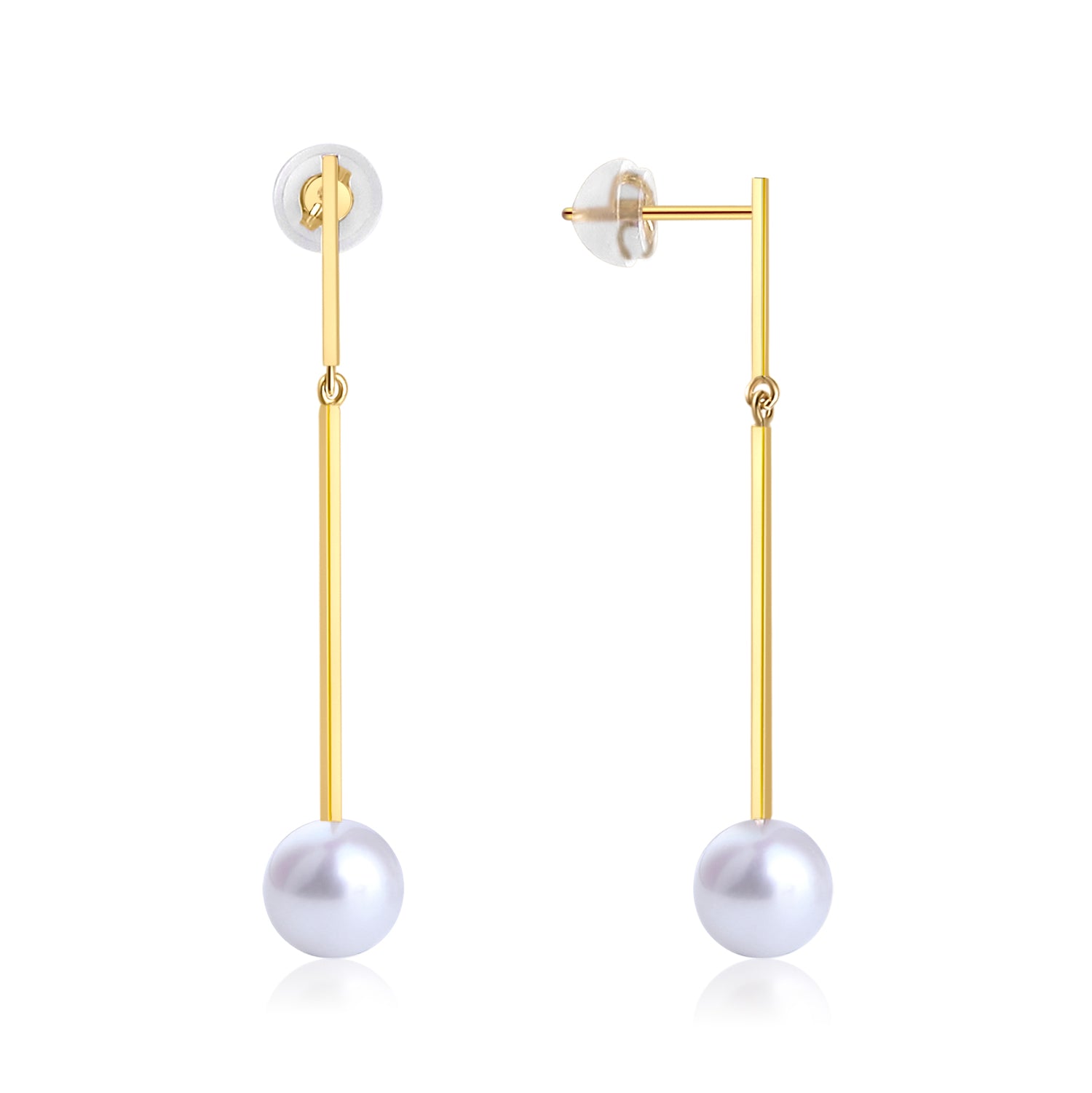 18K YELLOW GOLD EARRINGS WITH 6.5-7MM ROUND SHAPE AKOYA PEARL - Woment Designer Jewelry