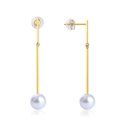 18K YELLOW GOLD EARRINGS WITH 7.5-8MM AKOYA PEARL - Woment Designer Jewelry