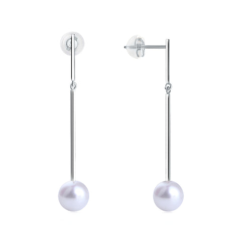 18K WHITE GOLD EARRINGS WITH 7.5-8MM AKOYA PEARL - Woment Designer Jewelry