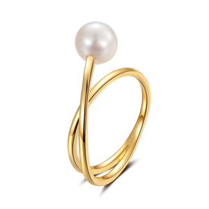 18K Yellow Gold Ring With 7-7.5 Akoya Pearl - Woment Designer Jewelry
