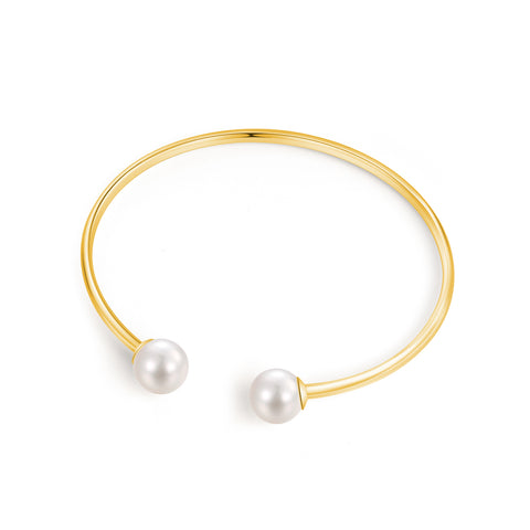 18K Yellow Gold Bangle With 8-8.5mm Akoya Pearl - Woment Designer Jewelry
